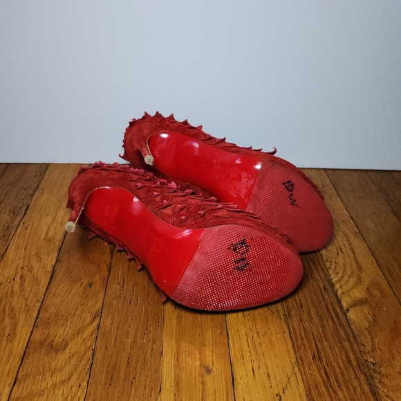 Christian Louboutin Red Suede Diplonana 120 Peep Toe Ankle Boots - Picture 10 of 13